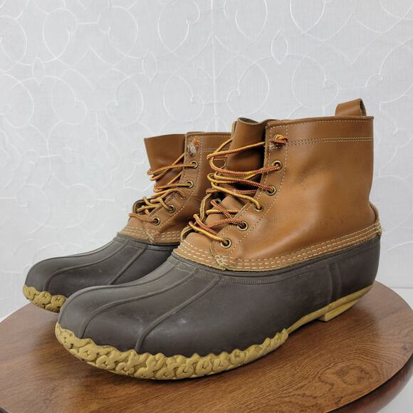 Vintage LL Bean Boots Mens 13 Brown Tan Leather Maine Hunting Duck Boot 8" Ankle - Picture 2 of 16